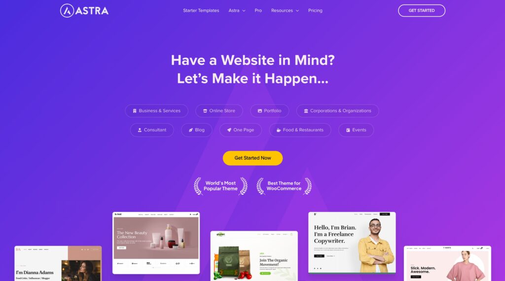 Astra homepage