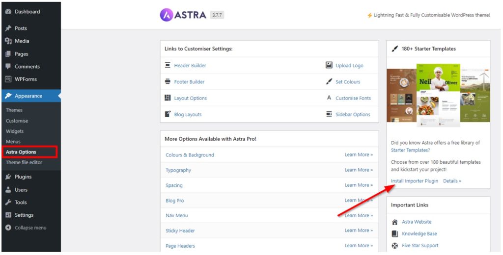 Astra Theme Install Importer Plugin
