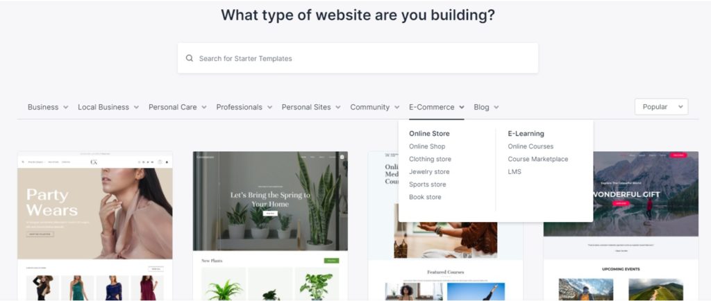 Astra Theme Template Selection