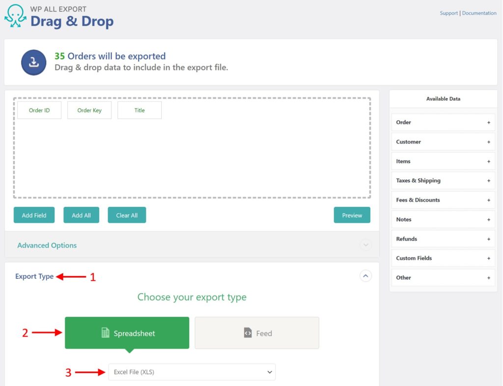 Change Order Export Type to Excel
