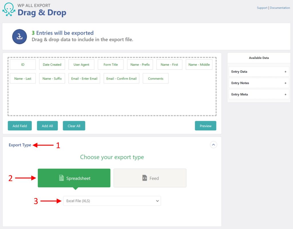 Excel Export Type