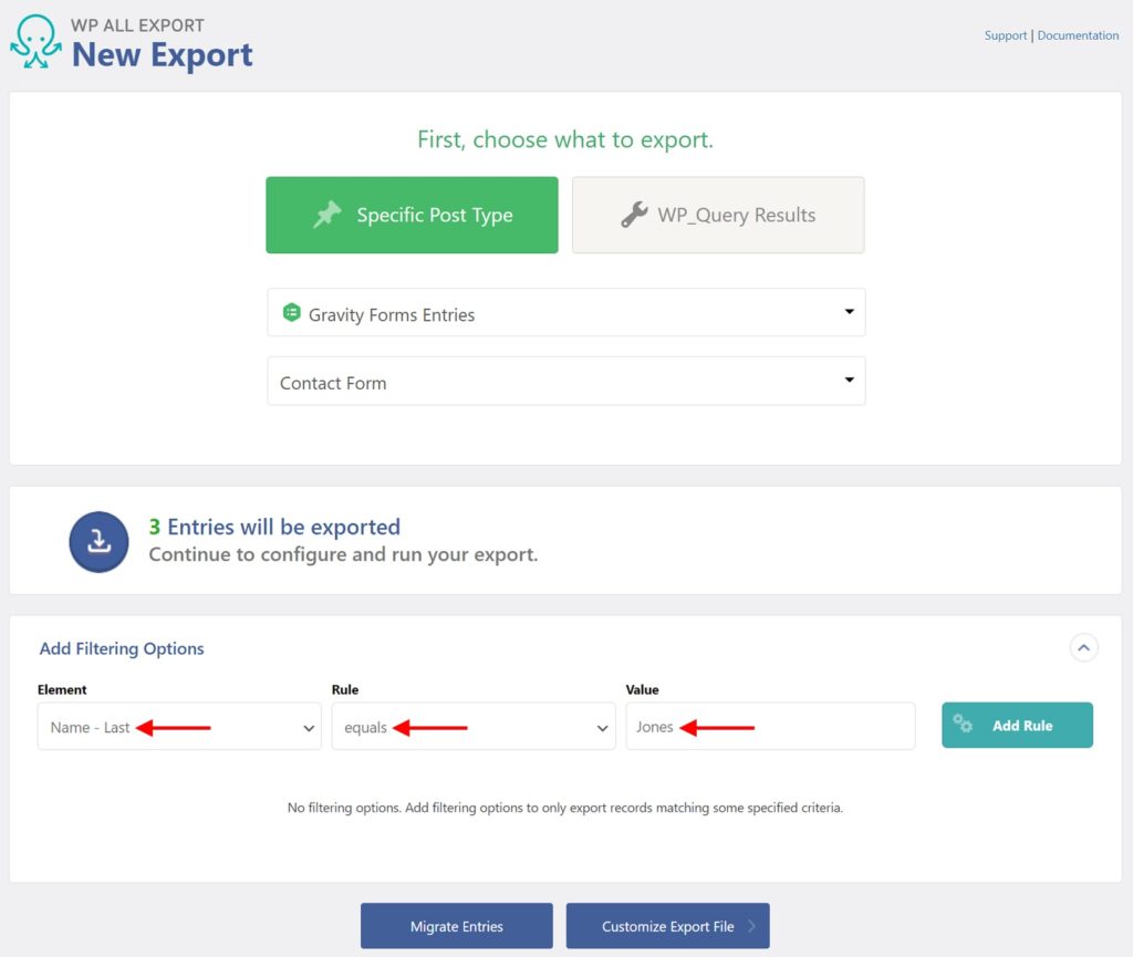 Export Gravity Forms Entries Filters