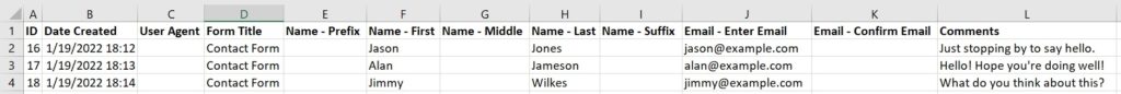 Export Gravity Forms Entries Sample Export
