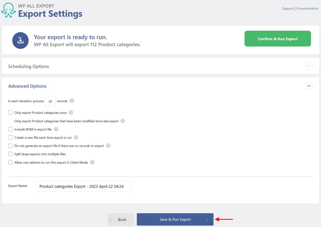 Export Product Categories WooCommerce Export Settings
