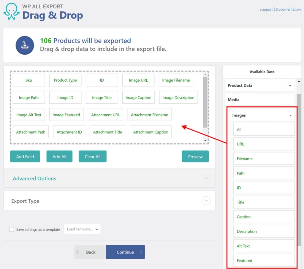 Export WooCommerce Products Media Section