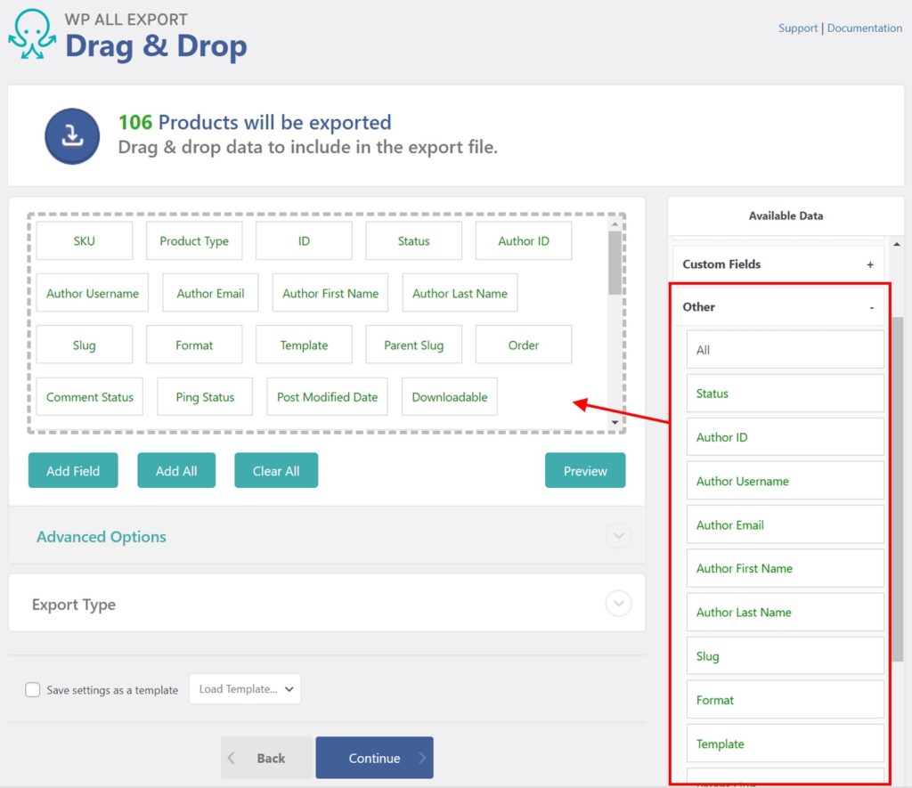 Export WooCommerce Products Other Section
