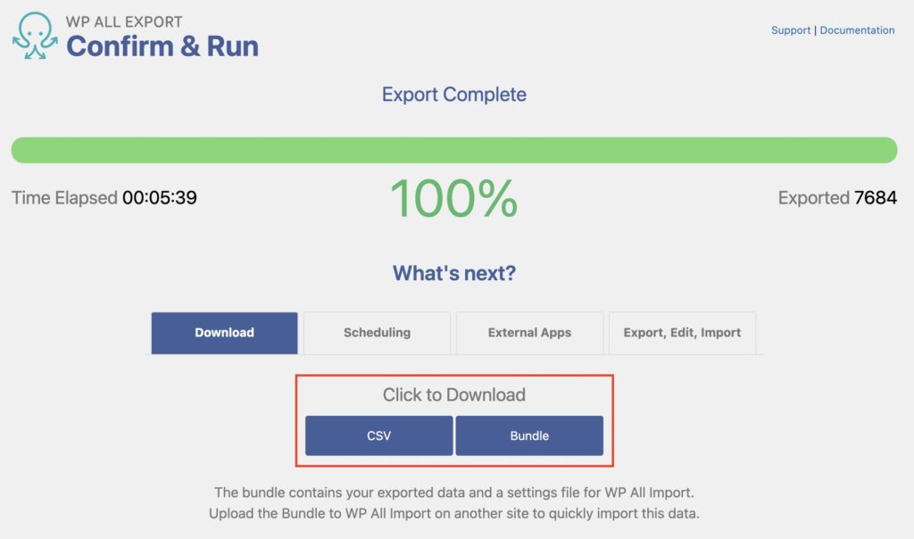 Export WordPress Download and Export Complete