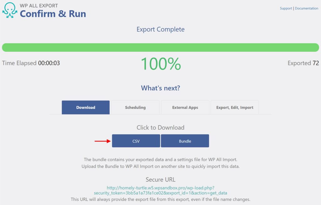 Export WordPress Users Confirm and Run
