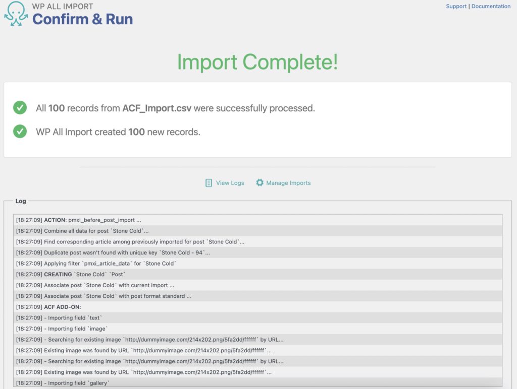Import Complete