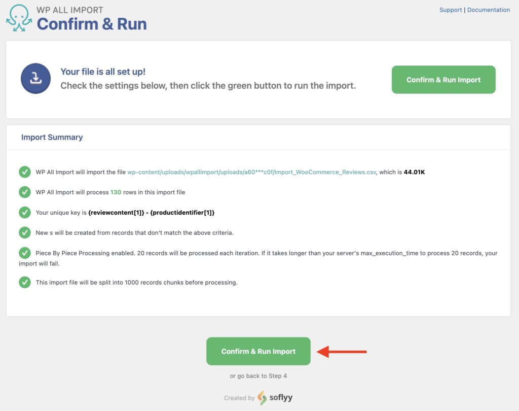 Import Reviews to WooCommerce Confirm and Run