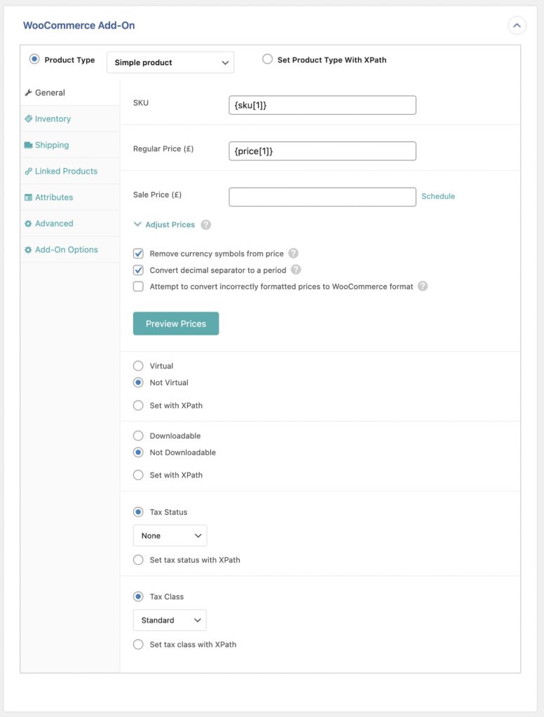 Import WooCommerce Products General Tab