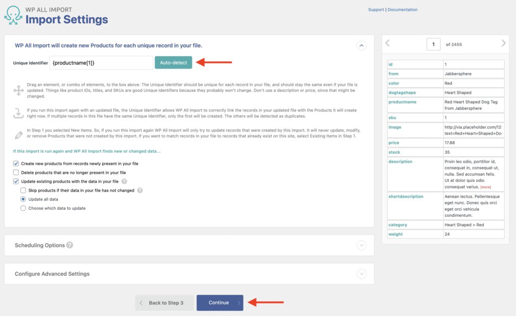 Import WooCommerce Products Import Settings