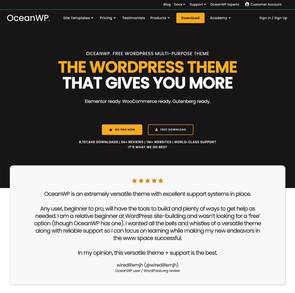 OceanWP homepage