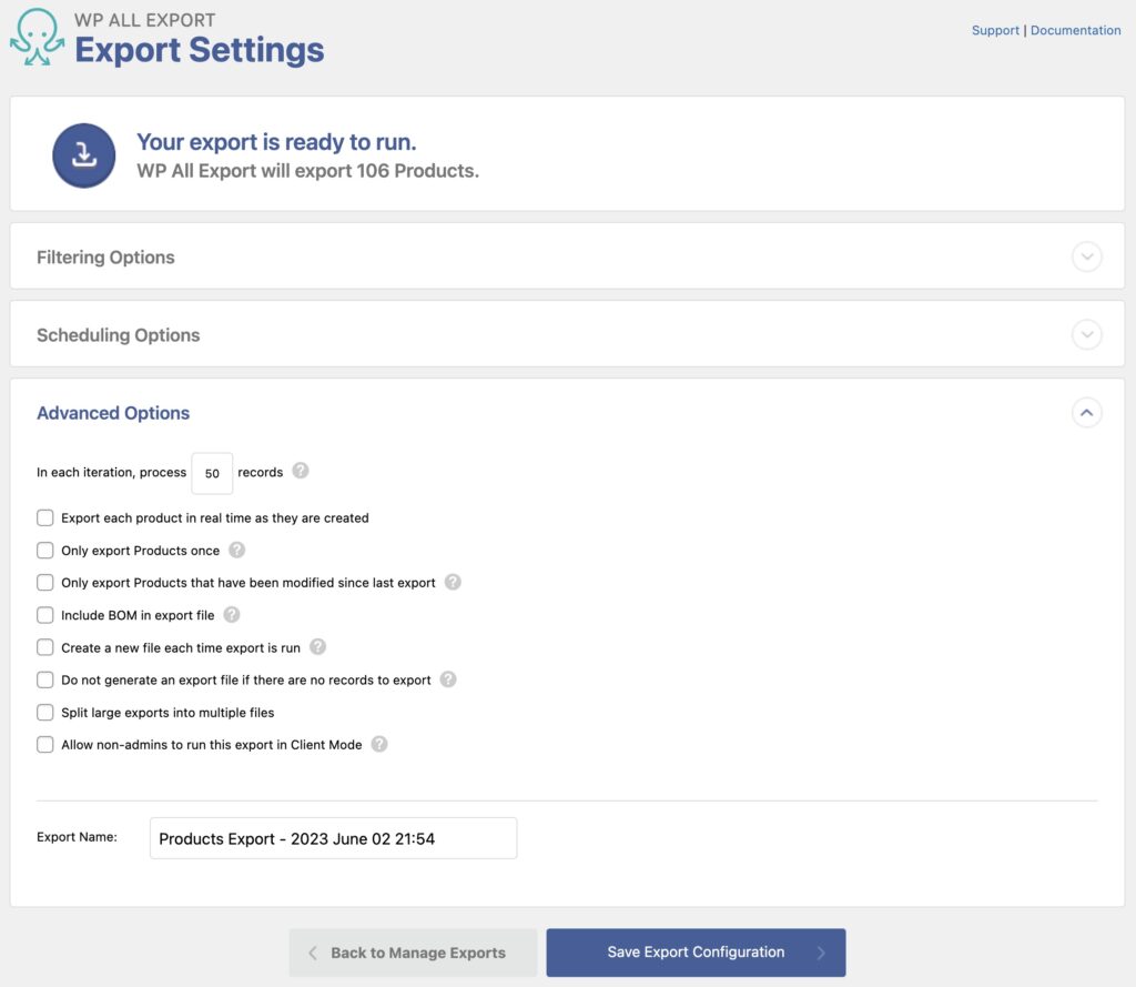 WP All Export Settings