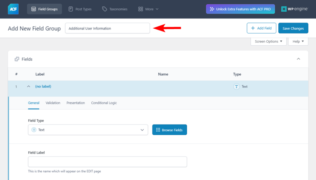 Add New Field Group Advanced Custom Fields