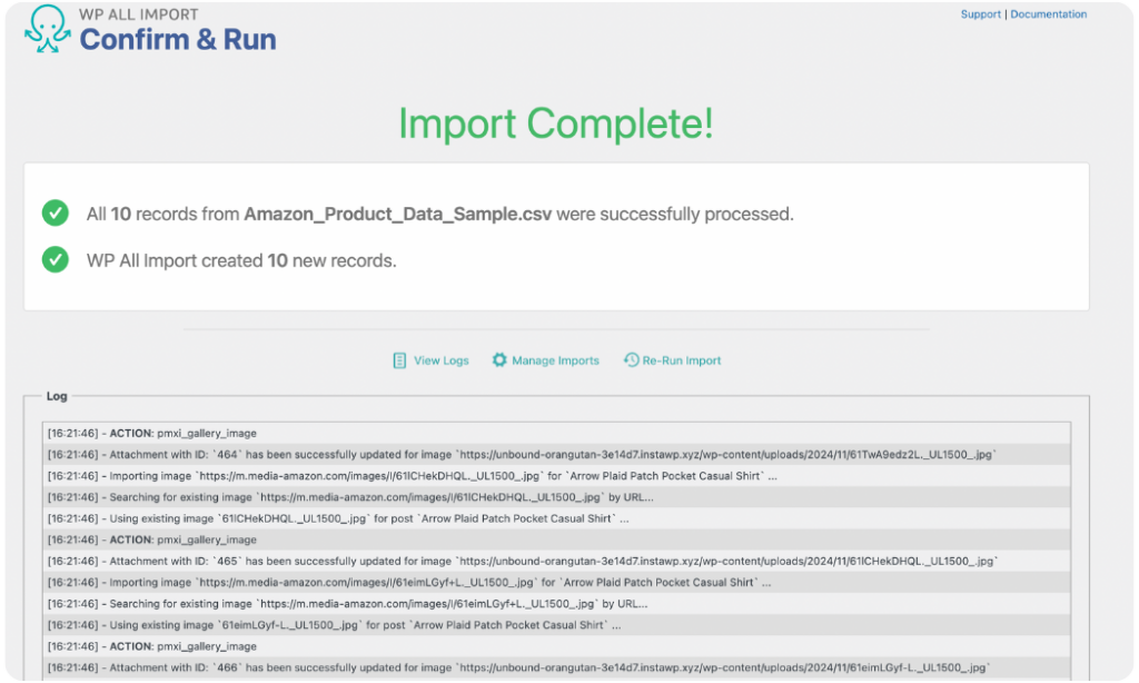 amazon to WooCommerce product import complete