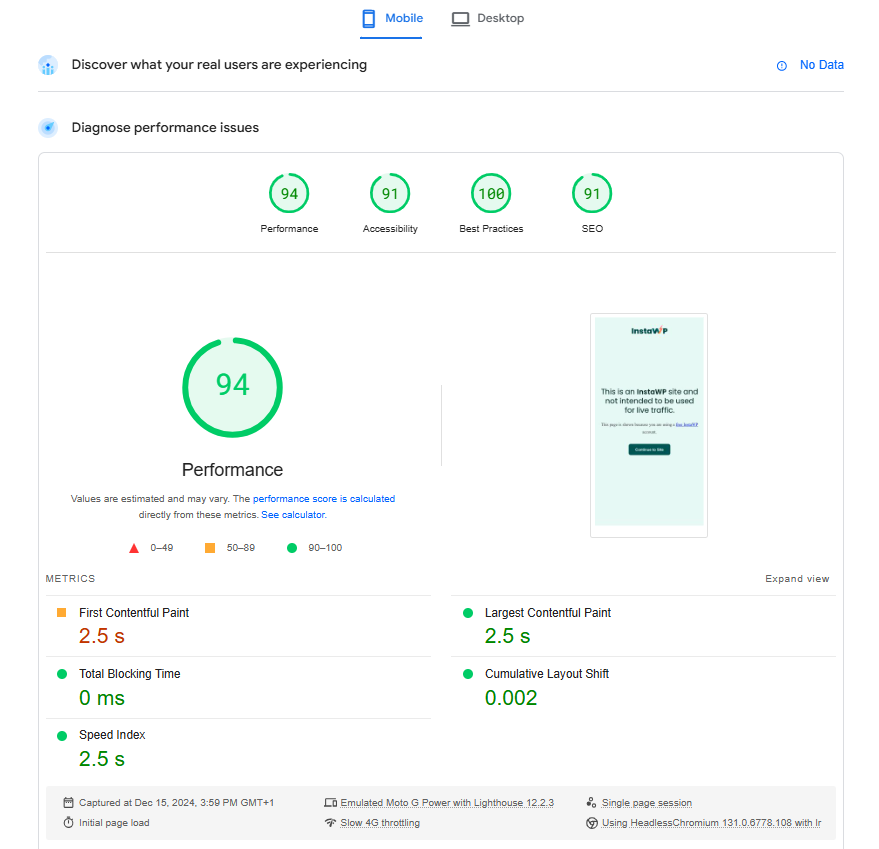 Elementor performance mobile