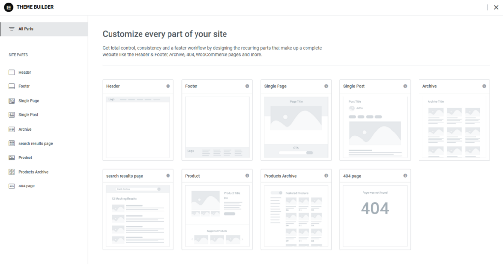 Elementor theme builder
