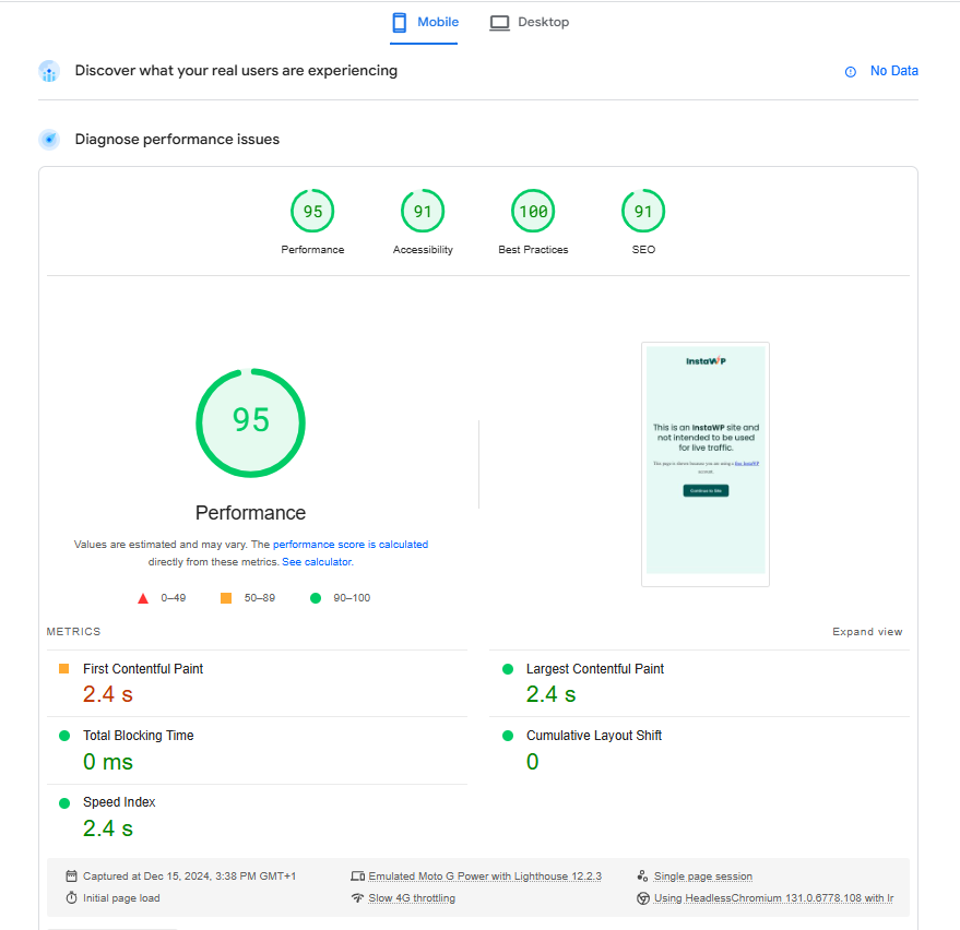 GeneratePress pagespeed mobile