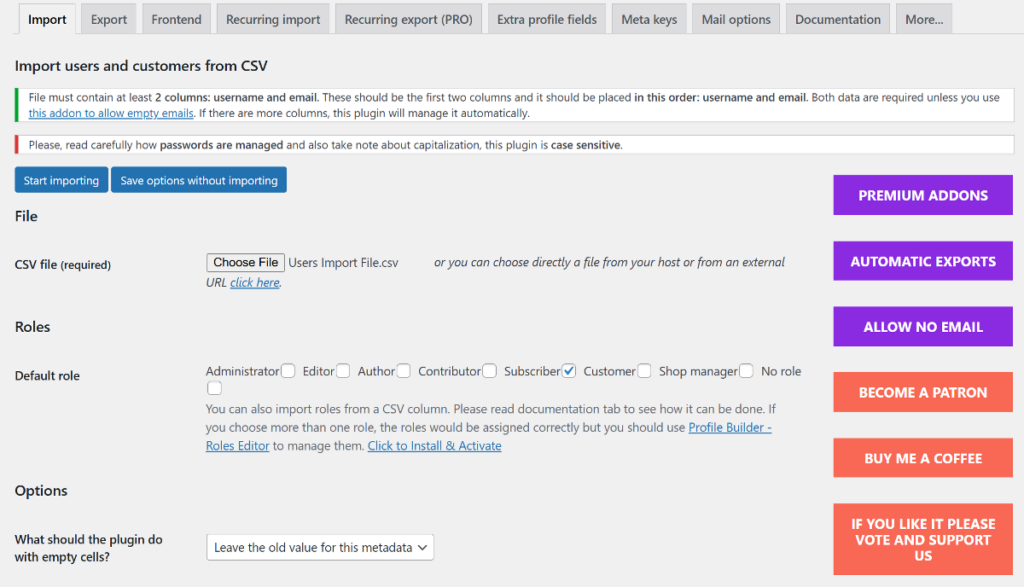 Import Export Users and Customers