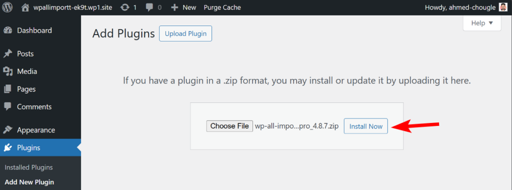Install WP All Import Pro in WordPress