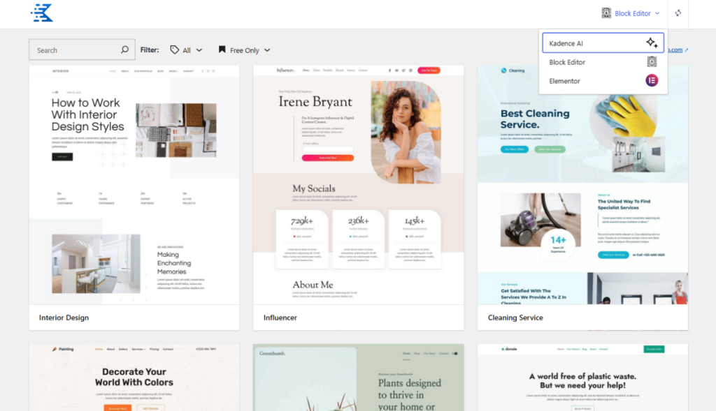 Kadence template library free templates
