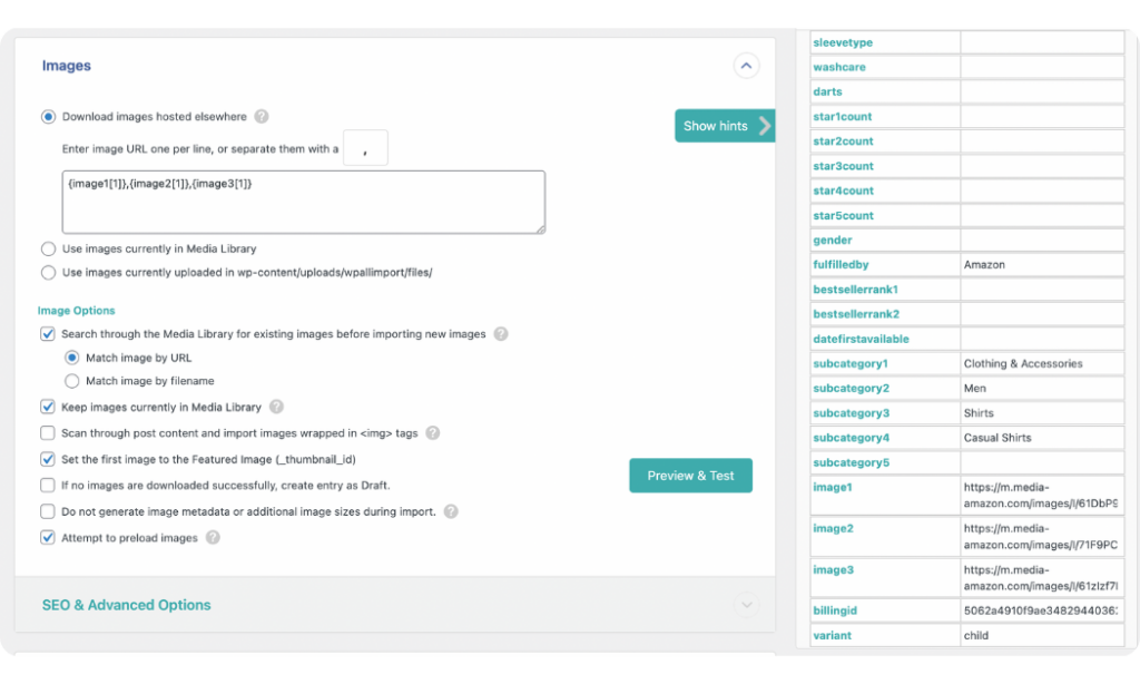 Map and import amazon product images to WooCommerce