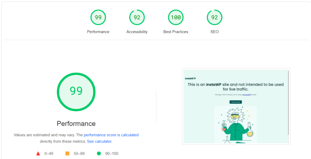 Neve PageSpeed Insights