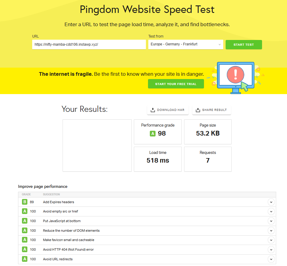 OceanWP pingdom