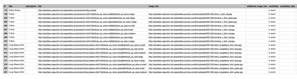 Sample Product Feed