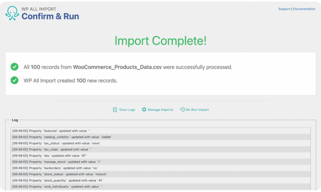 product impot complete using WP All Import