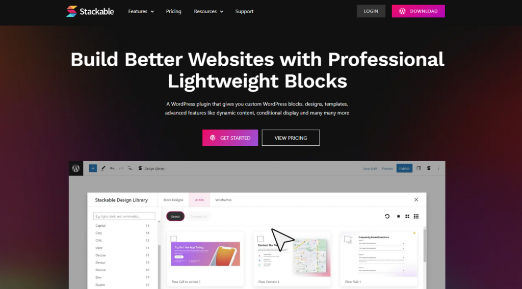 Stackable wordpress landing page builder