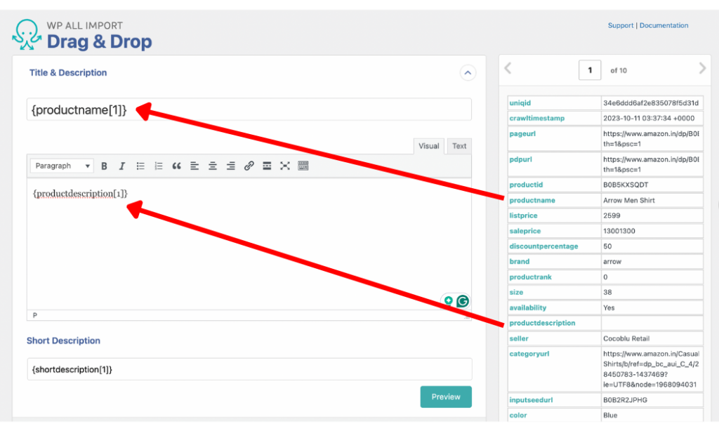 Start mapping Amazon product title and description