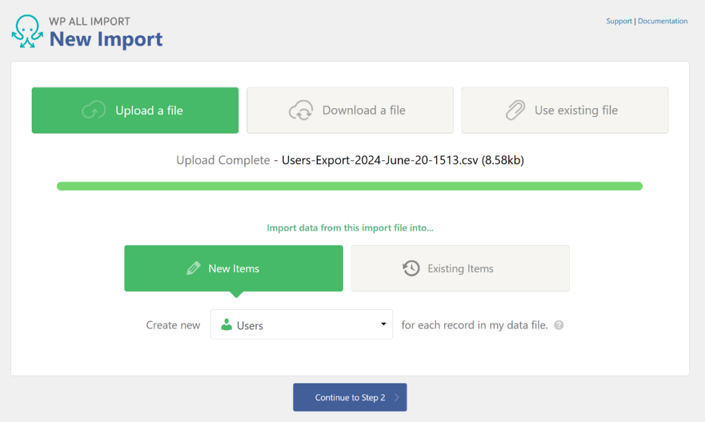 Upload File New Users Import WP All Import