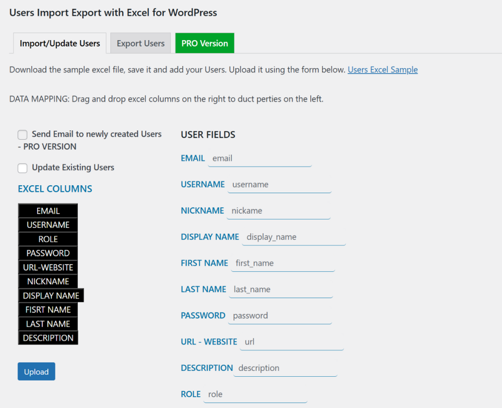 User Import with Excel for WordPress