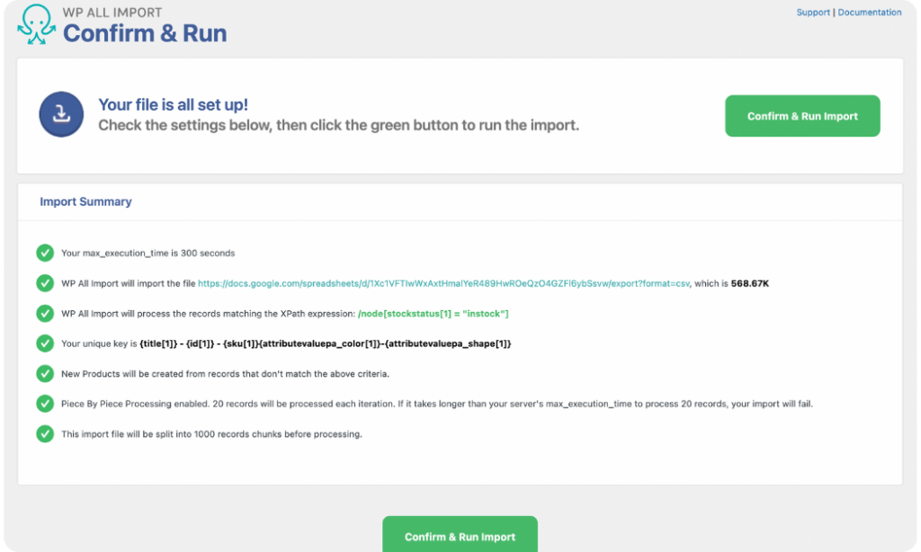 verify product import settings before running the import