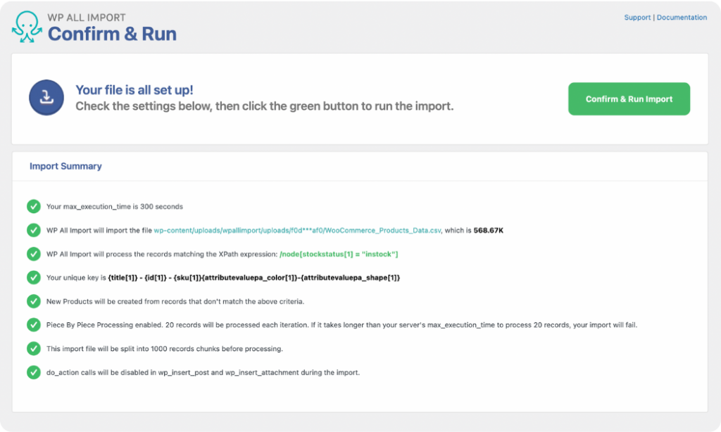 Verify the product import settings