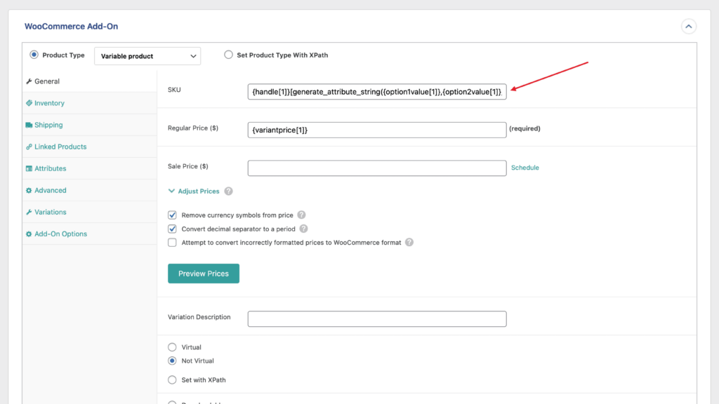 WooCommerce Add-On SKU Example Shopify